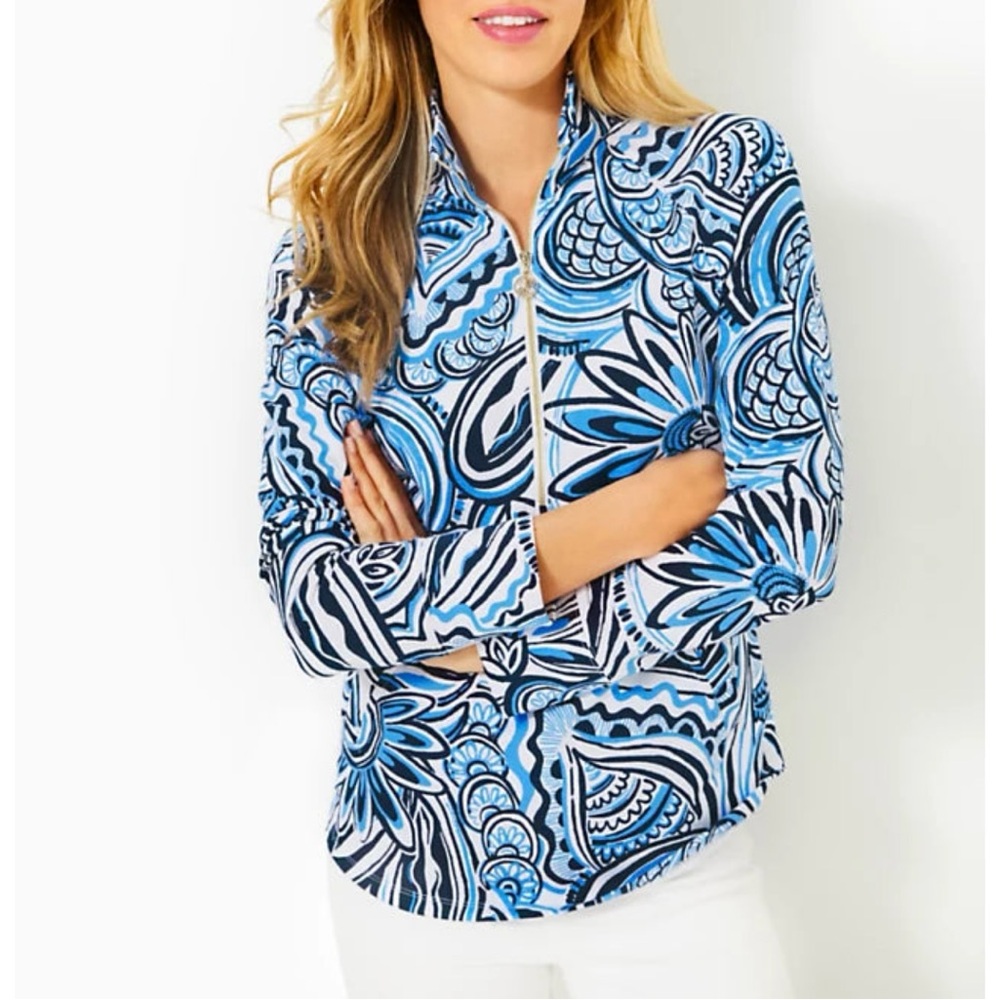New Lilly Pulitzer UPF 50+ Skipper Popover in Resort White Give It a Whirl, XL